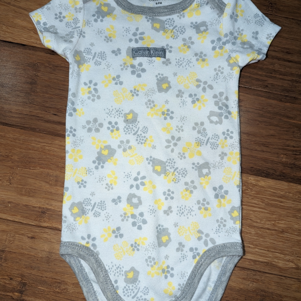 Calvin Klein Baby Floral One Piece - Gray and Yellow, excellent like new